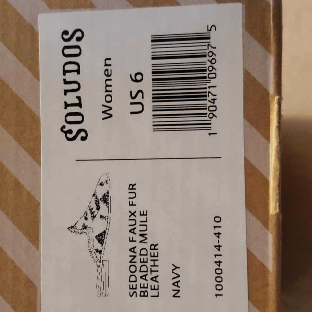 Soludos Sedona Faux Fur Beaded Leather Mule Navy 6 new In Box - Picture 6 of 12